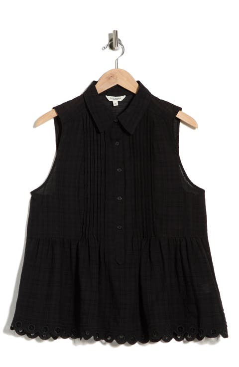 Sleeveless Button Front Eyelet Top