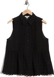 MAX STUDIO Sleeveless Button Front Eyelet Top
