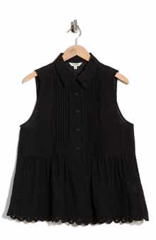 MAX STUDIO Sleeveless Button Front Eyelet Top