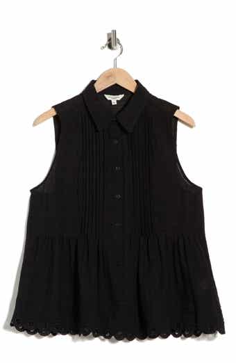 MAX STUDIO Sleeveless Button Front Eyelet Top