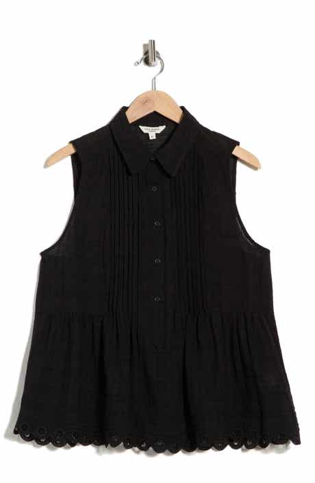 MAX STUDIO Sleeveless Button Front Eyelet Top