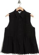 MAX STUDIO Sleeveless Button Front Eyelet Top