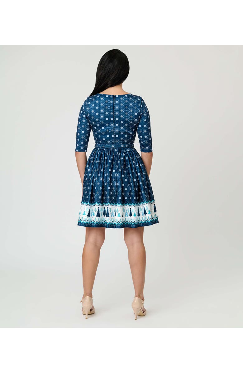 Unique Vintage Boat Neck Belted Stephanie Fit 
Flare Dress, Alternate, color, Blue