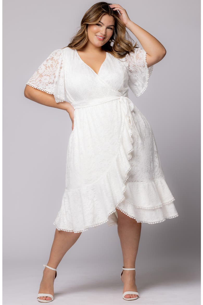 Palermo Lace Faux Wrap Dress, Alternate, color, WHITE