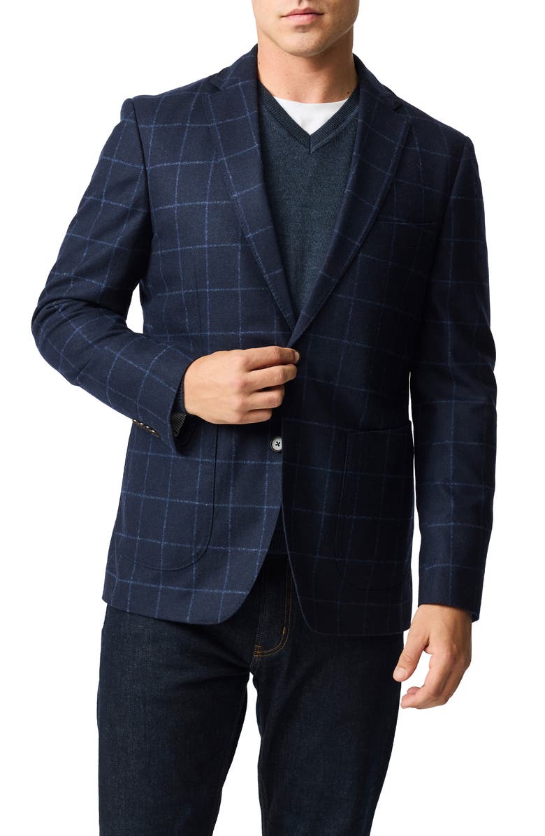Rodd & Gunn Mansfield Windowpane Check Navy Felted Wool Blend Sport Coat, Main, color, 