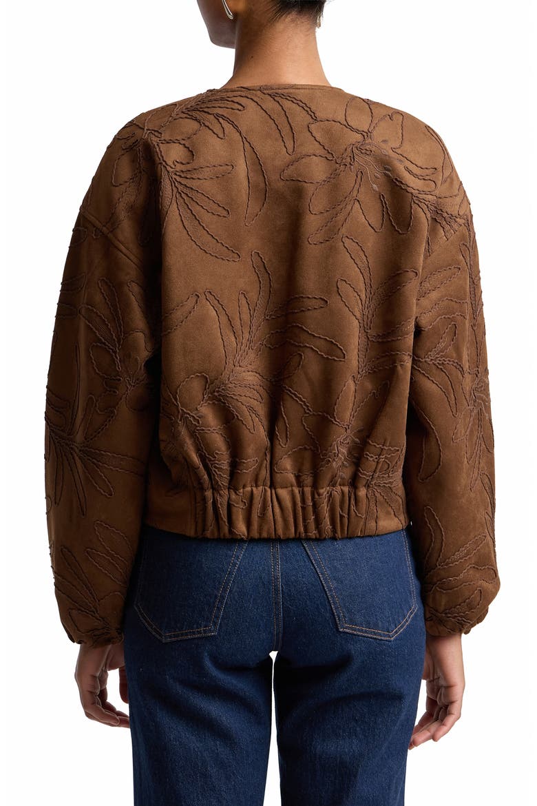 Leaf Embroidery Faux Suede Jacket, Alternate, color, MOCHA
