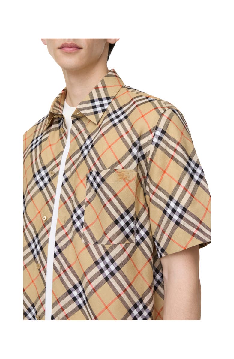 Burberry Relaxed Fit Check Linen Shirt, Alternate, color, Sand Beige