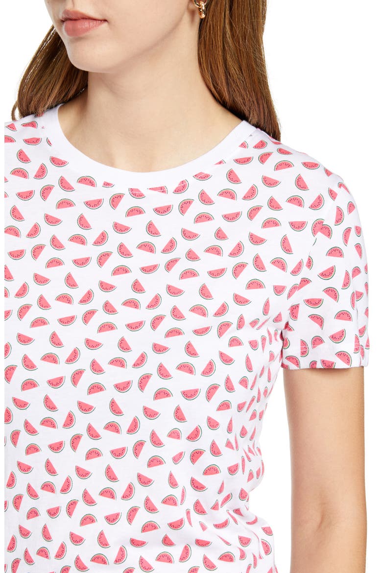 Watermelon Graphic Cotton Blend Tee, Alternate, color, WHITE MULTI WATERMELON PRINT