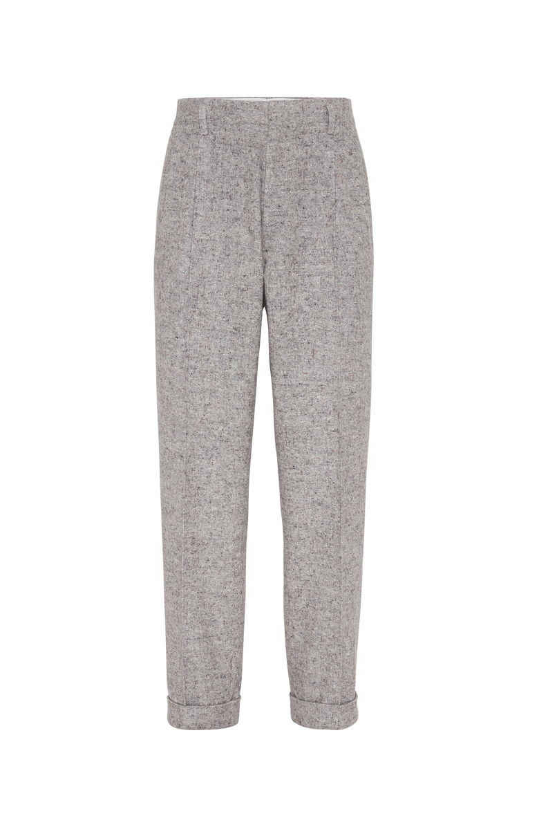 Brunello Cucinelli Virgin wool and silk donegal relaxed fit trousers with double pleats, Main, color,