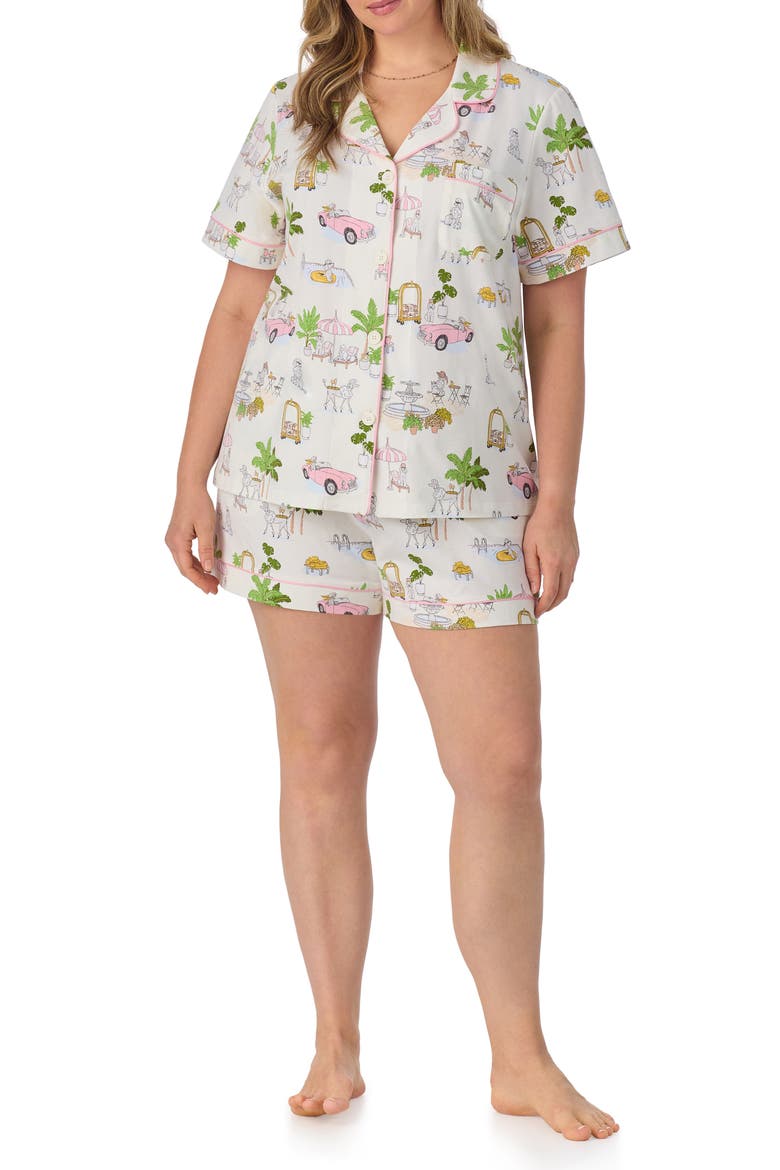 Print Stretch Organic Cotton Jersey Short Pajamas, Alternate, color, POOLSIDE POODLES