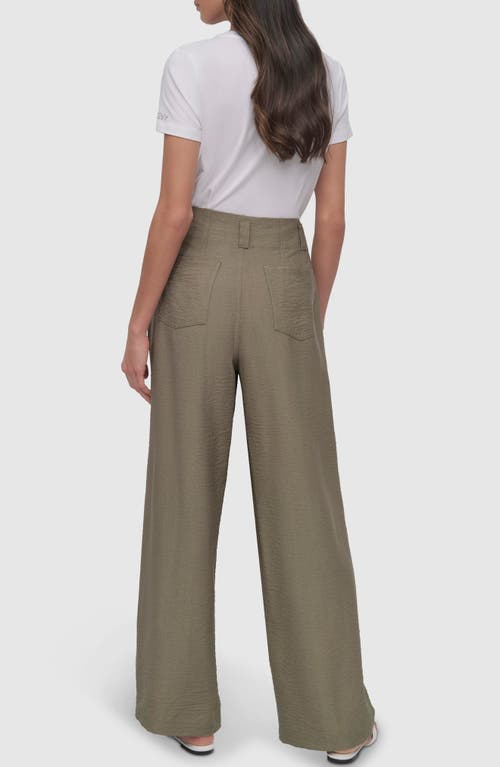 Dkny Crinkle High Waist Wide Leg Pants In Utility Green