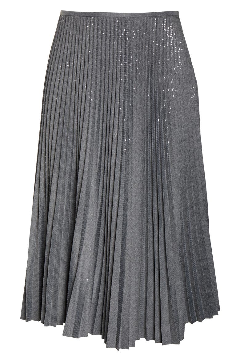Jahira Sequin Pleated Midi Skirt, Alternate, color, NICKEL MELANGE