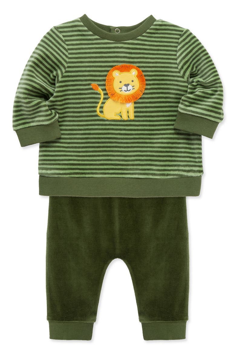 Lion Appliqué Velour Pullover & Joggers Set, Alternate, color, GREEN