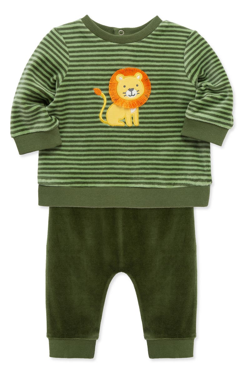 Little Me Velour Dino Sweatshirt & Joggers Set, Alternate, color, Green