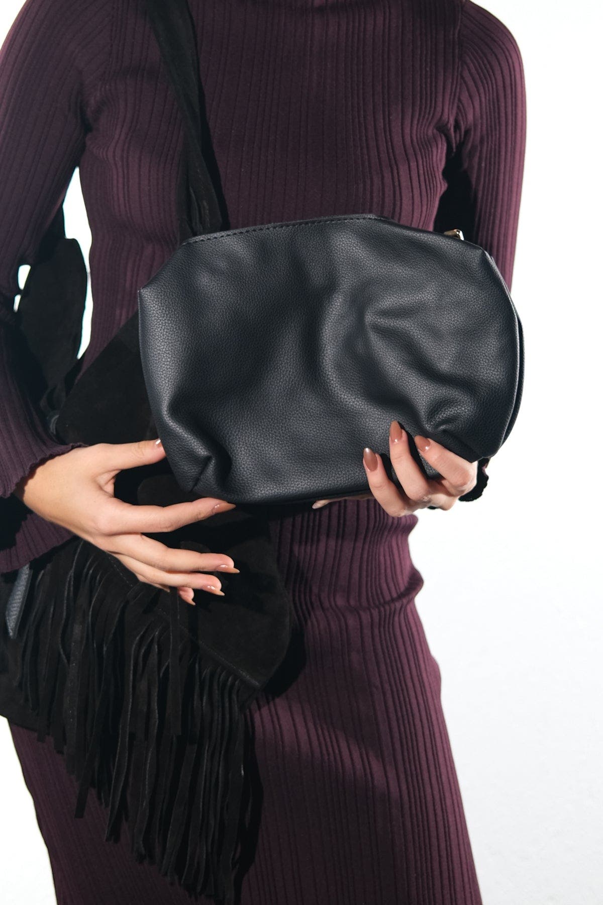 Forever & Always Shoes Noche Leather Tassel Shoulder Bag, Alternate, color, Black Suede