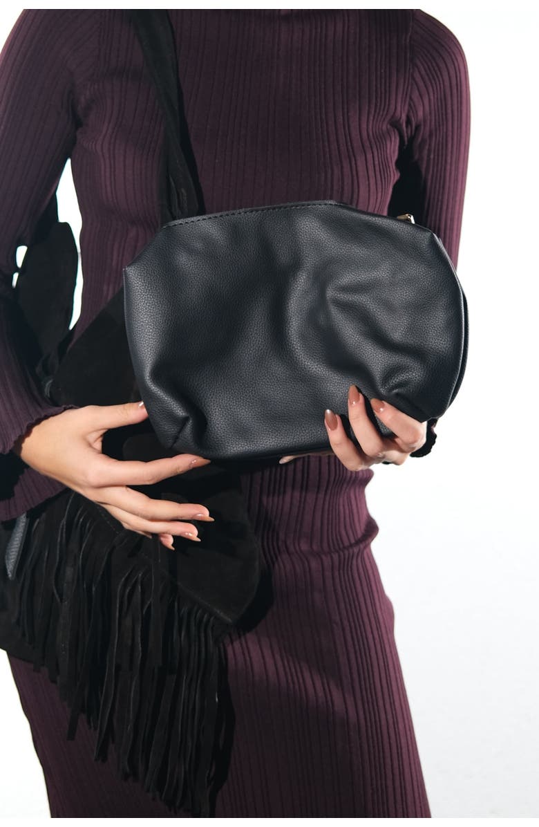 Forever & Always Shoes Noche Leather Tassel Shoulder Bag, Alternate, color, Black Suede