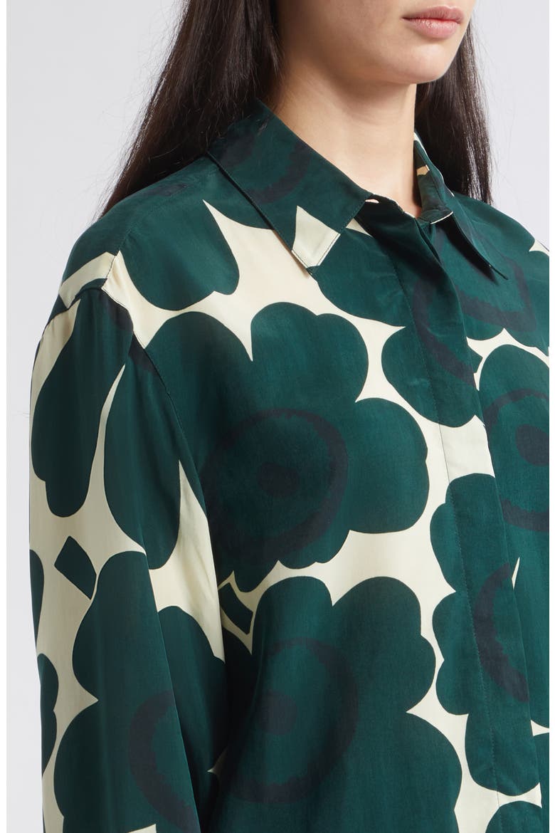 Unikko Floral Print Long Sleeve Cupro Shirt, Alternate, color, DARK GREEN LIGHT YELLOW