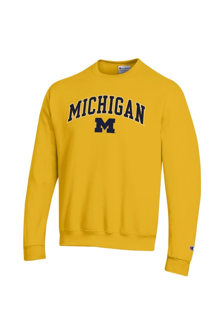 Men's Champion  Maize Michigan Wolverines Arch Over Logo Pullover Sweatshirt, Alternate, color, Maize