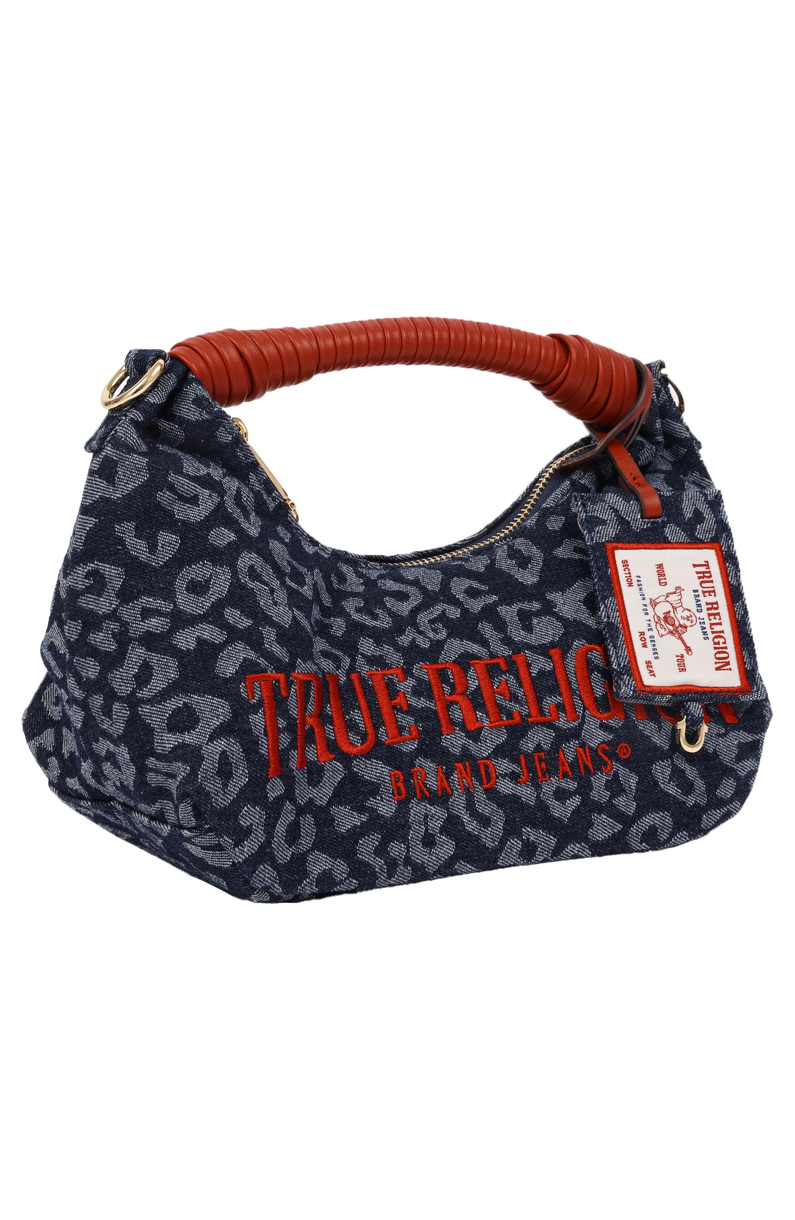 Leopard Print Denim Shoulder Bag, Alternate, color, RED