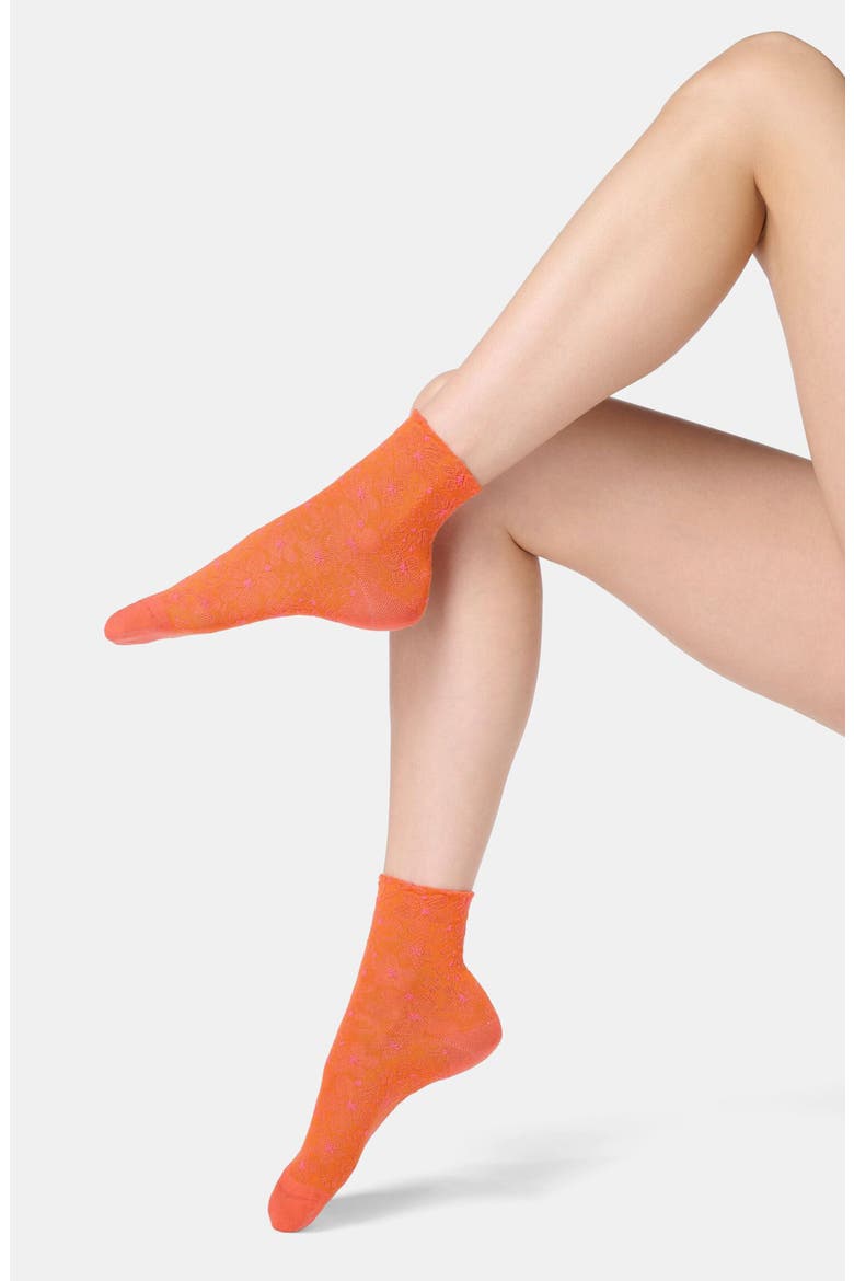 Floral Jacquard Crew Socks, Main, color, SALMON