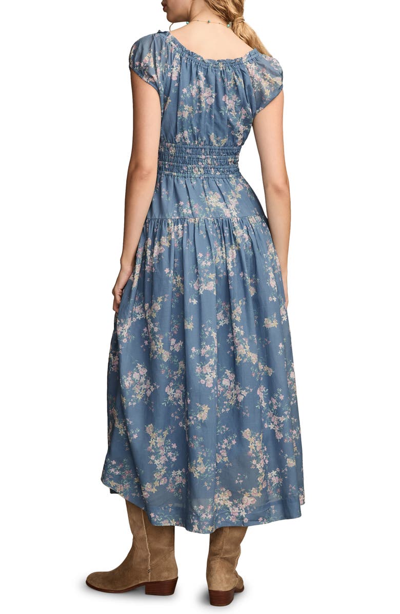 Lucky Brand Floral Smock Waist Cotton Blend Midi Dress, Alternate, color, 