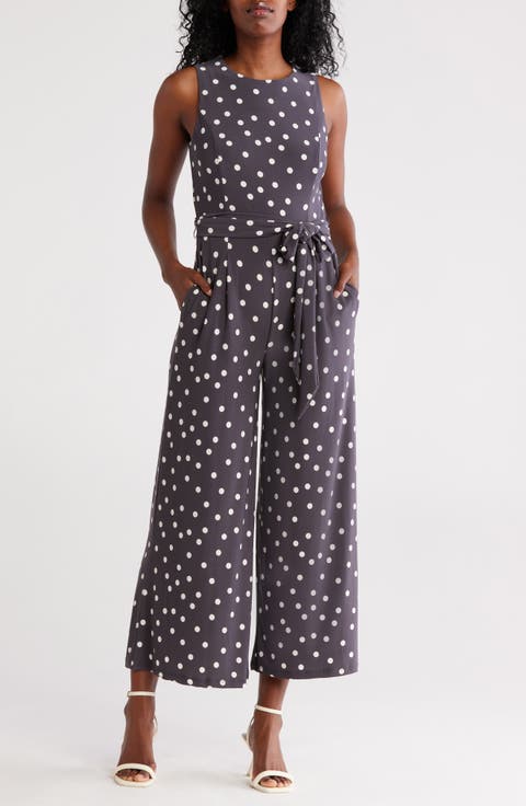 Polka Dot Sleeveless Tie Waist Crop Jumpsuit