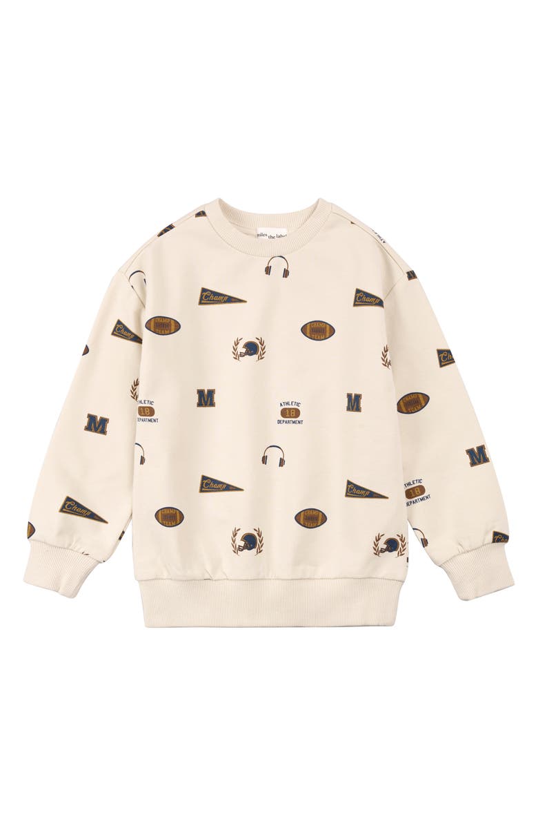 MILES THE LABEL Kids' Varsity Print Cotton Sweatshirt, Main, color, Beige
