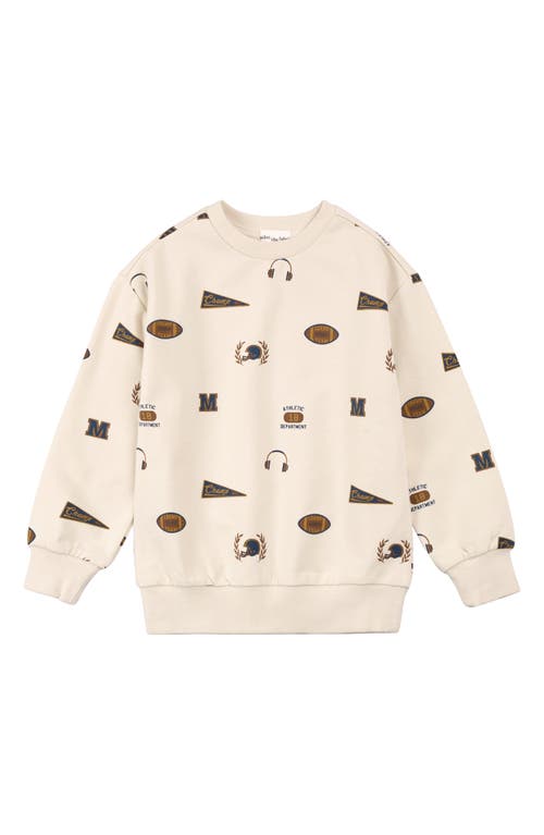 MILES THE LABEL Kids' Varsity Print Cotton Sweatshirt in Beige 