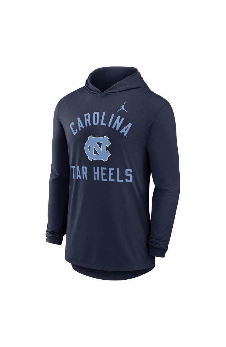 Jordan Brand Men's Jordan Brand Navy North Carolina Tar Heels Classic Arch Tri-Blend Dri-FIT Long Sleeve Hoodie T-Shirt, Alternate, color, Navy