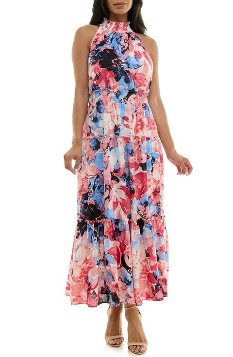 Floral Sleeveless Tiered Chiffon Maxi Dress