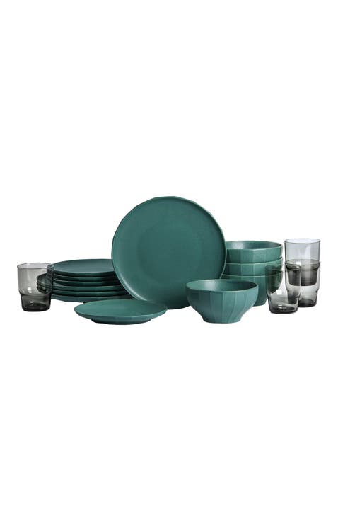 Rio Stoneware 16-Piece Dinnerware Set with Glasses
