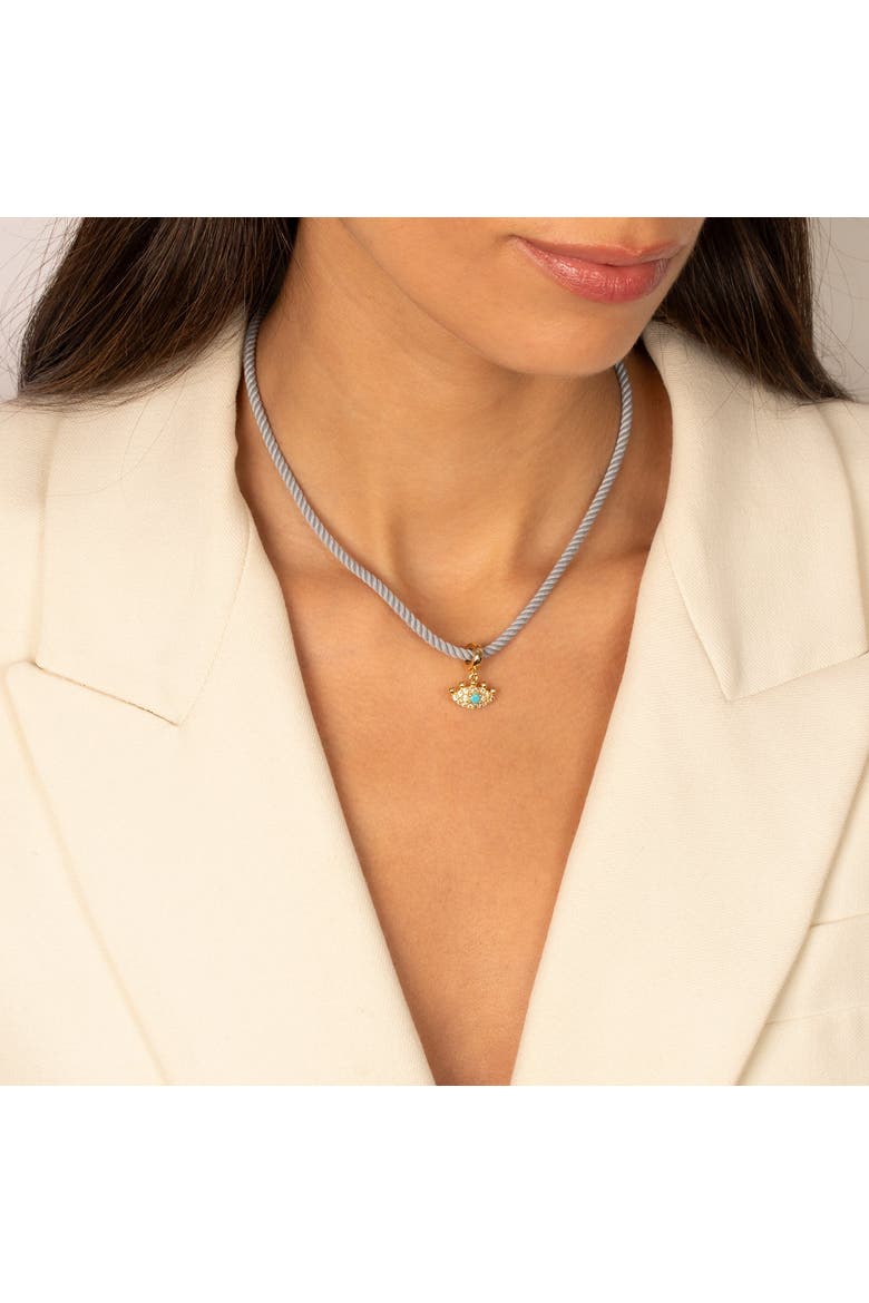 Turquoise CZ Evil Eye Charm, Alternate, color, Turquoise
