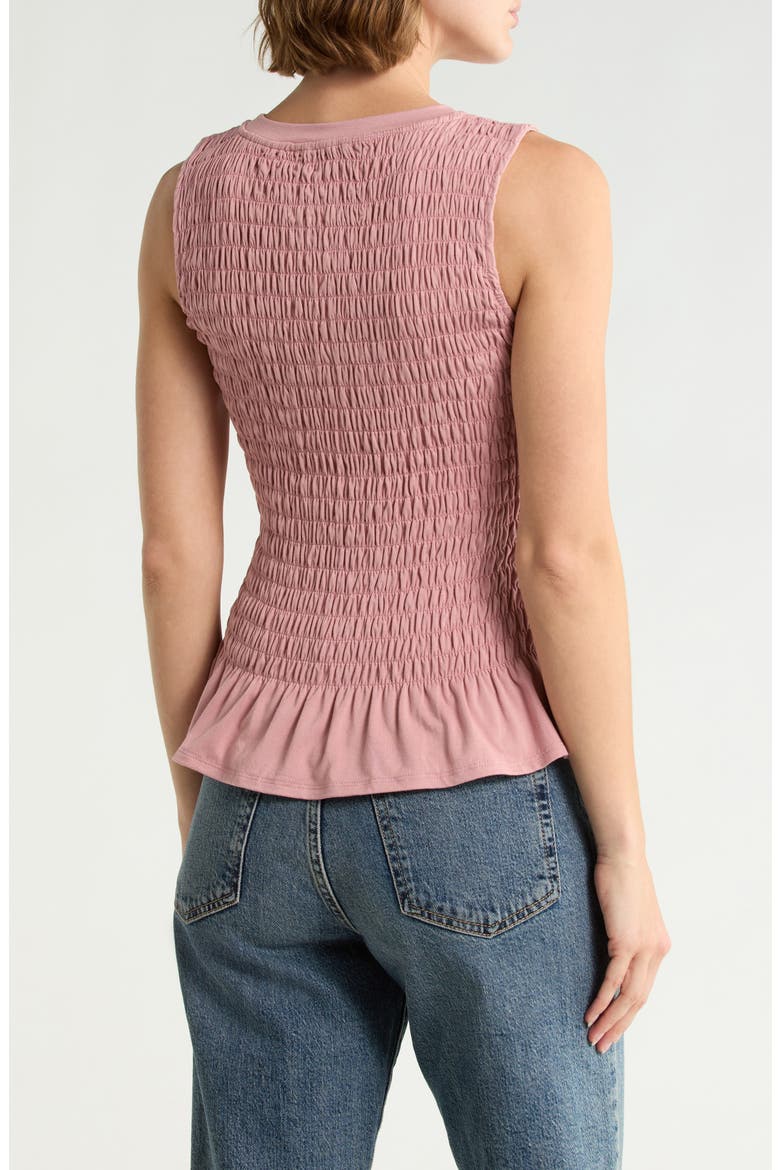 Smocked Ruffle Hem Tank, Alternate, color, RED BEAN