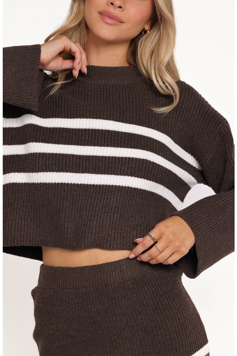 Sara Stripe Rib Crop Sweater & Miniskirt Set, Alternate, color, CHOCOLATE CREAM STRIPE