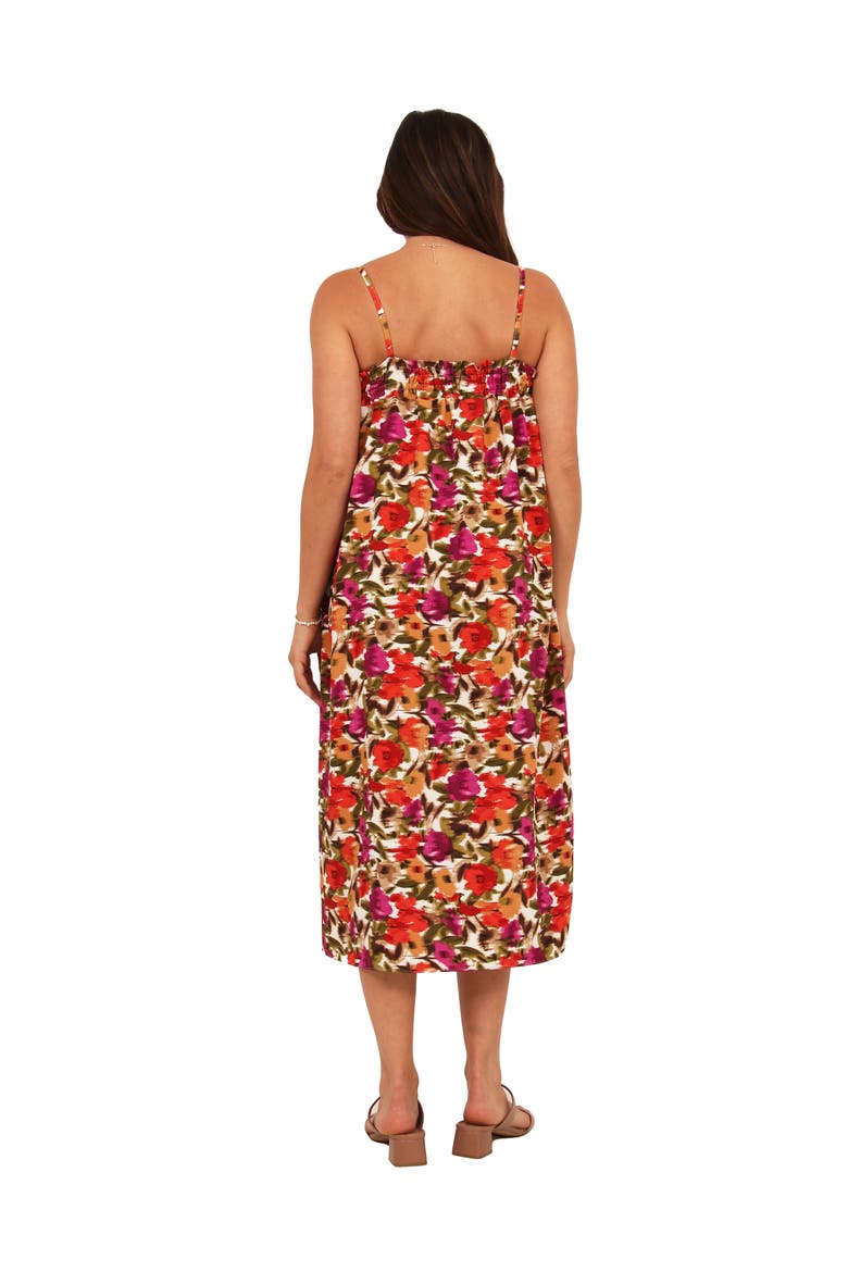 Womens Essential Abstract Print Spaghetti Strap Smocked Pocket A-Line Maxi Dress, Alternate, color, Red Multi