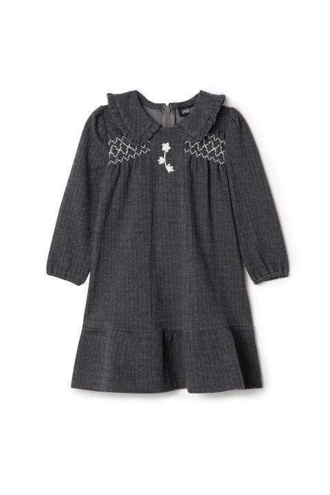 Herringbone Stretch Long-Sleeve Dress for Girls - 75% Polyester 20% Rayon 5% Spandex