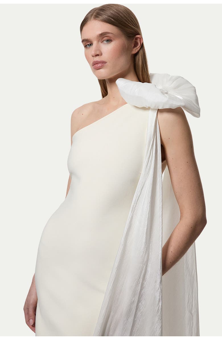 Karen Millen Shoulder Bow Cape Detail Maxi Dress, Alternate, color, Ivory