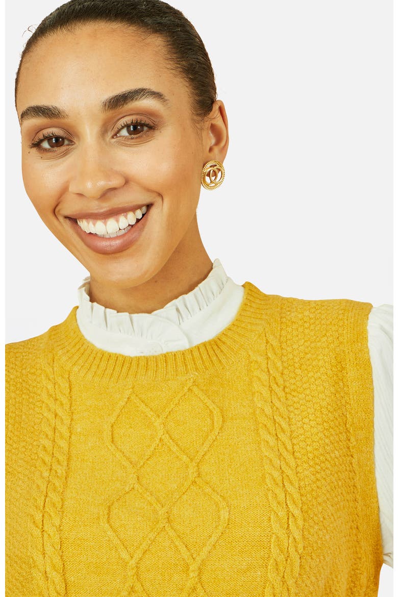 Cable Knit Sleeveless Jumper, Alternate, color, Mustard
