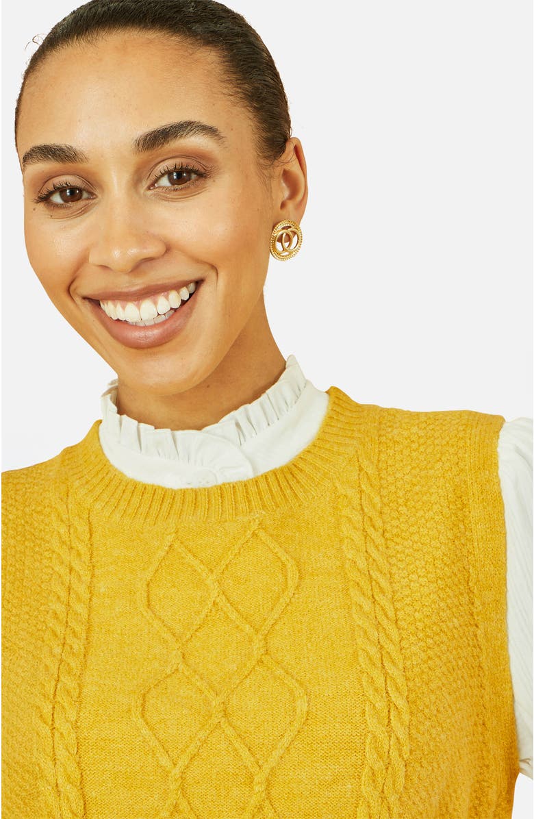 Yumi Cable Knit Sleeveless Jumper, Alternate, color, Mustard