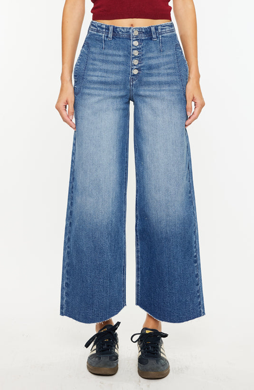 Kancan Aliana High Rise Crop Wide Leg Jeans In Blue