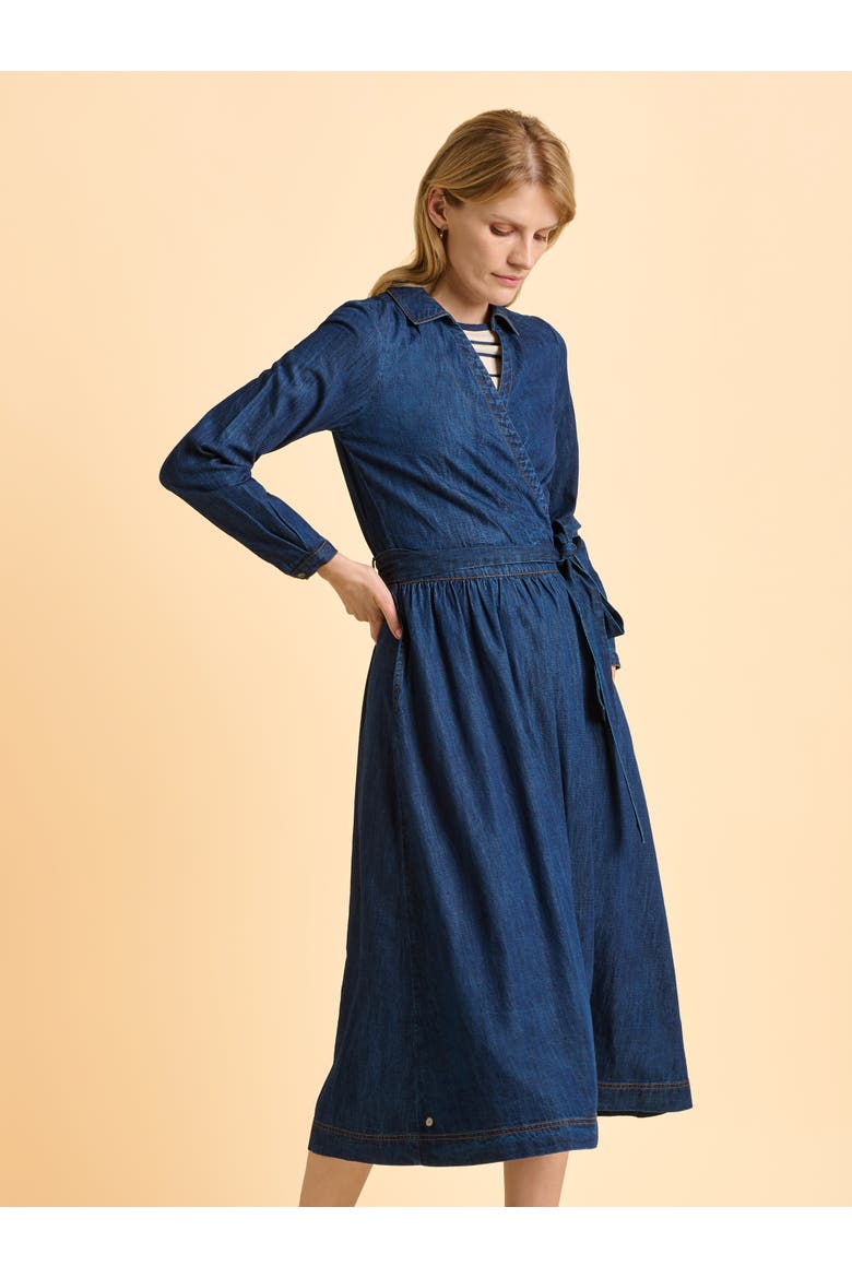 Fern Long Sleeve V-Neck Shirt Midi Dress, Alternate, color, Blue