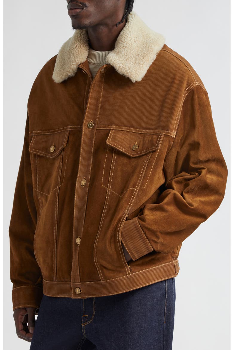 Journey Suede Trucker Jacket with Removable Faux Shearling Collar, Alternate, color, TOBACCO BROWN