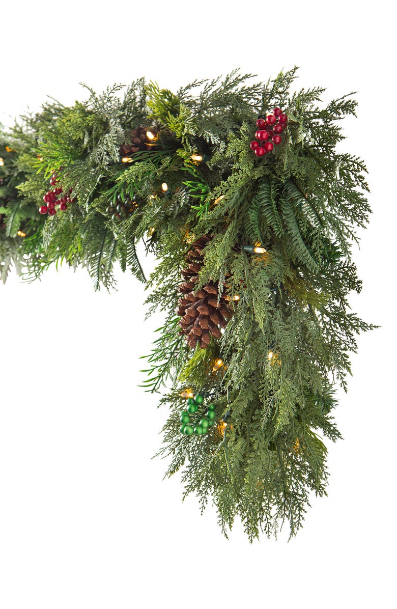 Balsam Hill Winter Evergreen Outdoor Garland, Main, color, Led Clear - Set Of 2