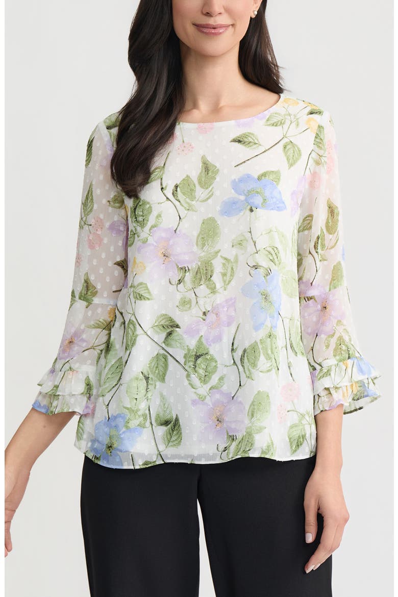 Floral Print Ruffle Sleeve Shirt, Main, color, LILY WHITE MULTI