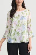 KASPER Floral Print Ruffle Sleeve Shirt