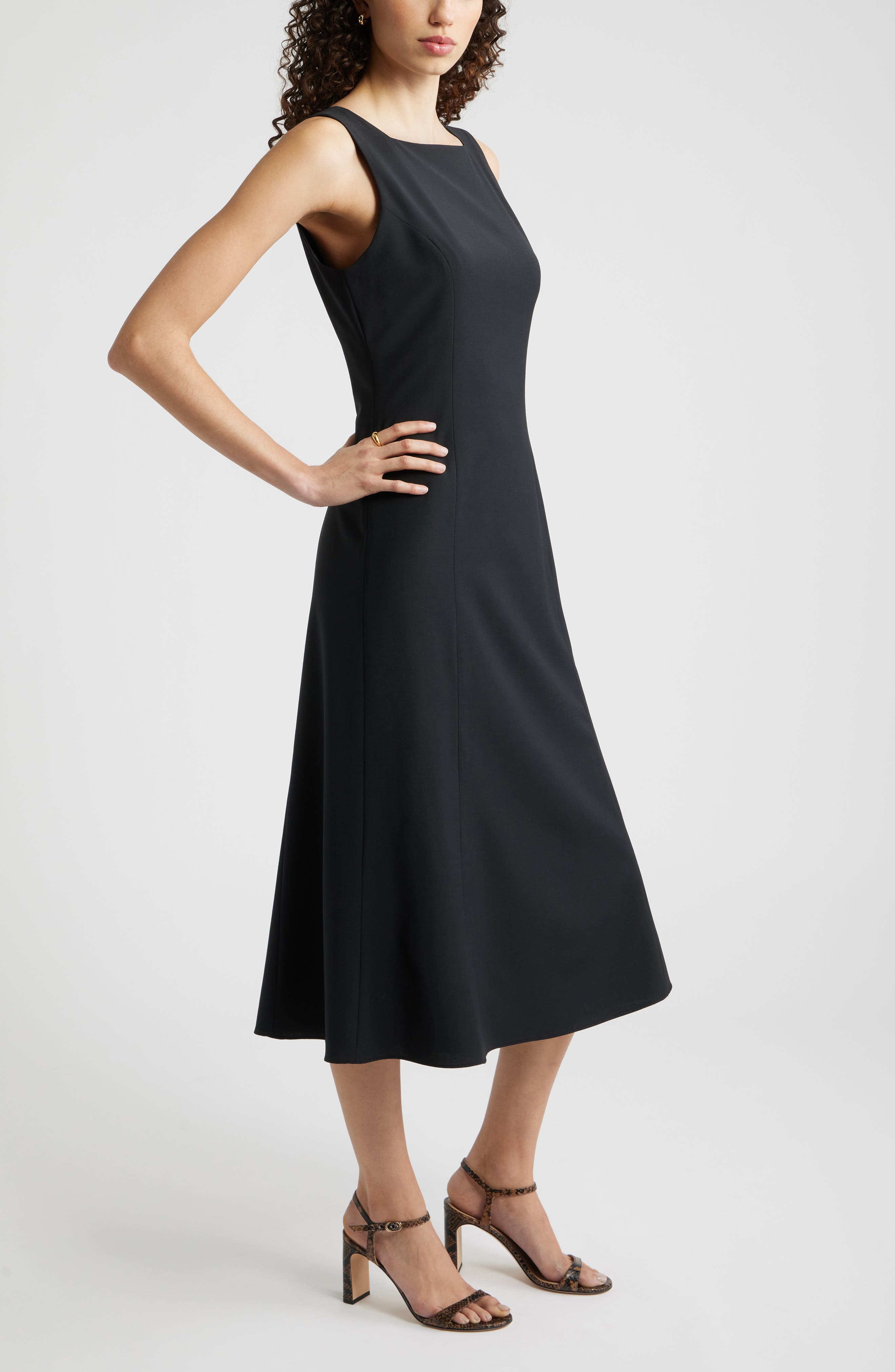 Nordstrom Square Neck Sleeveless Wool Blend Midi Dress — фото 3