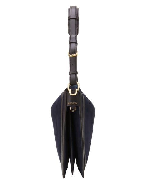 Lanvin Compagnon Asymmetrical Bag In Suede In Blue