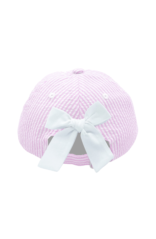 Bits & Bows Sailboat Seersucker Bow Baseball Hat In Pink