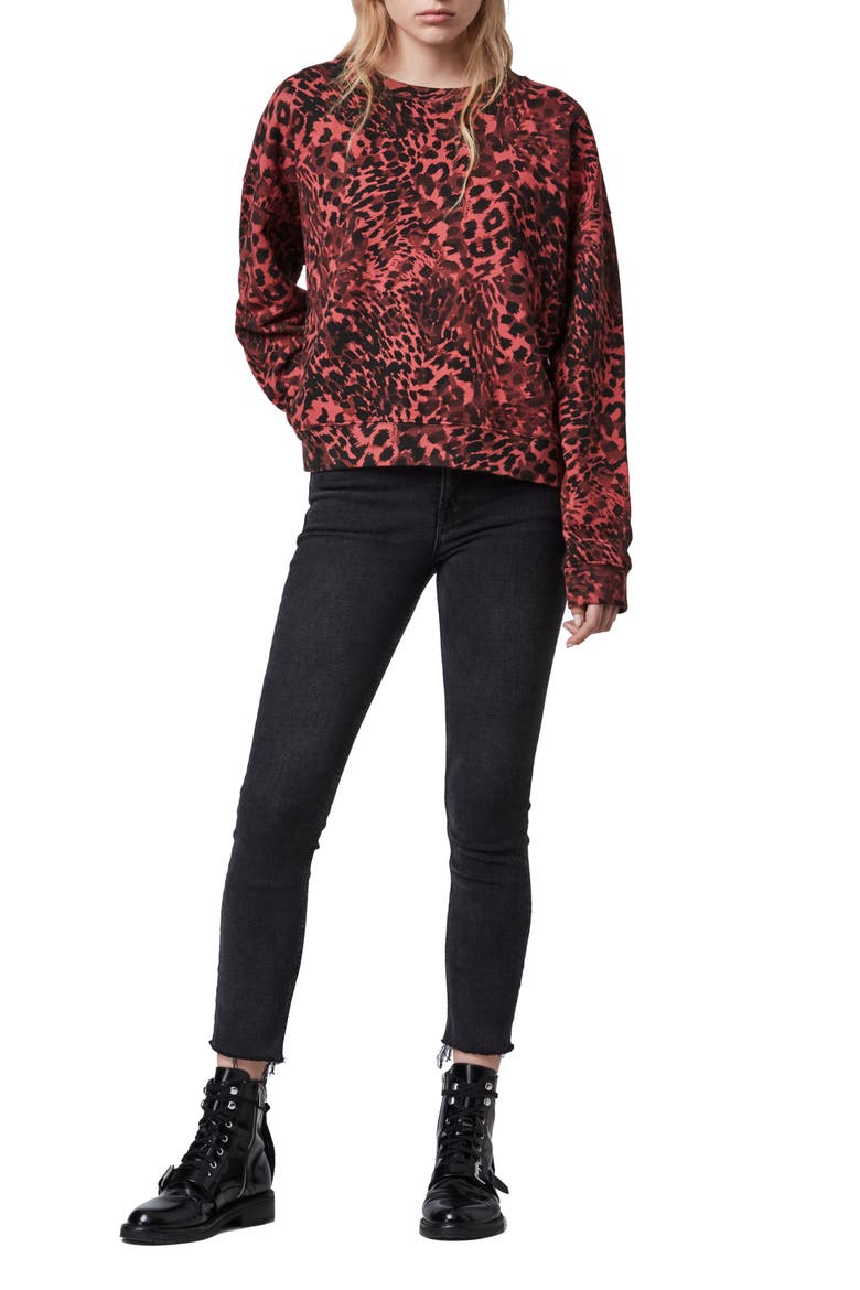 Redar Leopard Print Sweatshirt, Alternate, color, RED