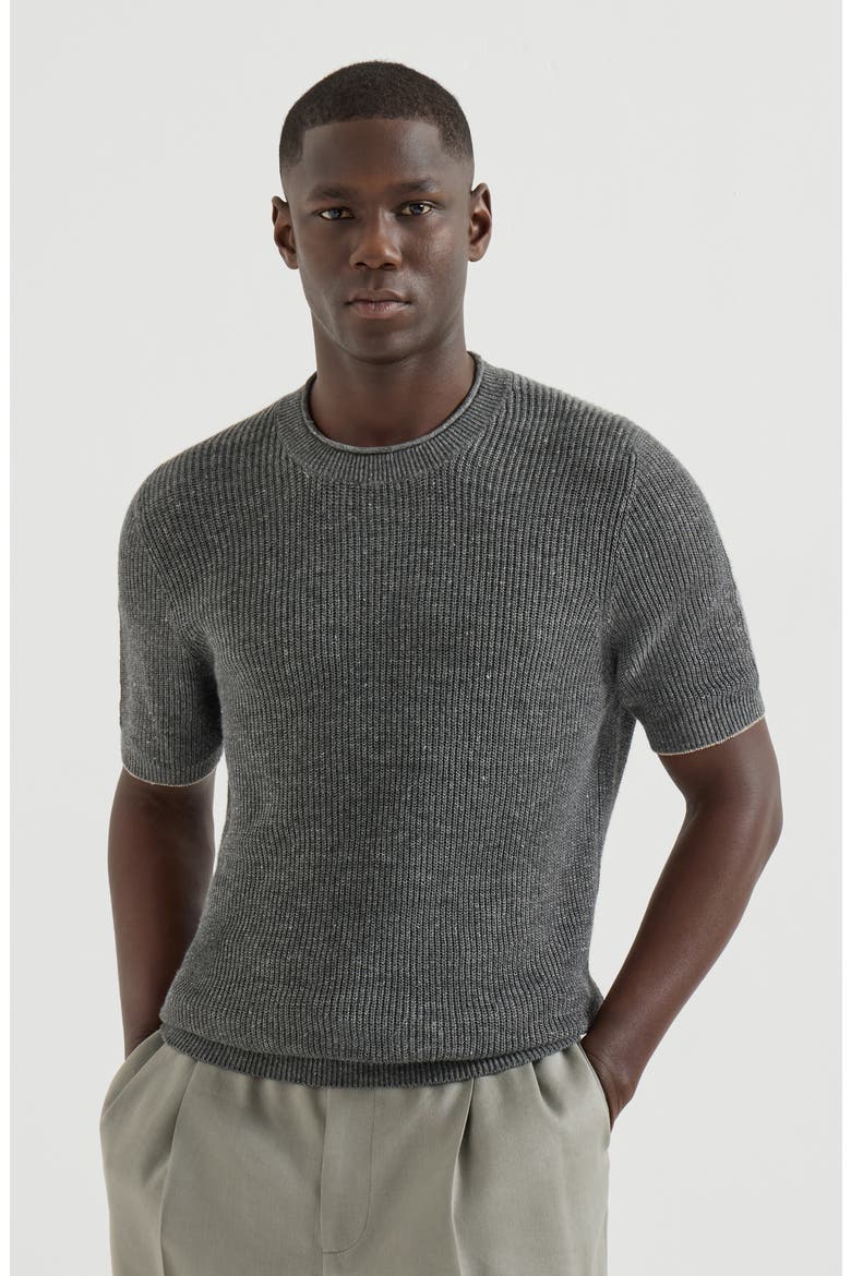 Linen and cotton T-shirt, Main, color, Dark Grey